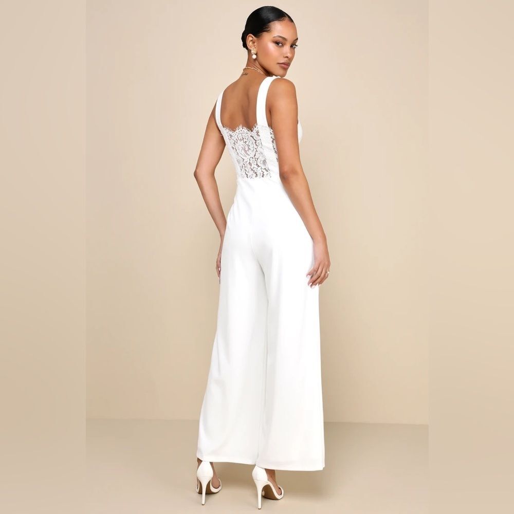Lulus Sweet Eloquence White Lace Back Sleeveless Wide-Leg Jumpsuit - Picture 2 of 8